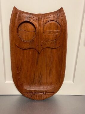 Hand-Carved Wooden Owl Decorative Tray/ Hanging- Warm Brown Made in Thailand